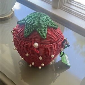 Kate Spade Red and Green Strawberry Woven Bag